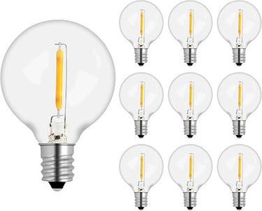 Paquete de 10 Bombillas E12 G40 1W LED Globe, Equivalente 7W Incandescente, Blanca Cálida 2700 K, 100LM, IP54 Resistencia, No Regulable, Decoración para Luces de Cadena, Fiesta